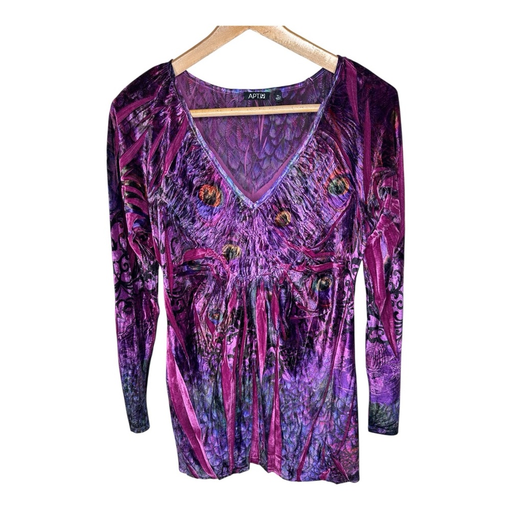 Y2K Purple Velvet Tunic Top Size XL Peacock Print Fairy Grunge Whimsygoth